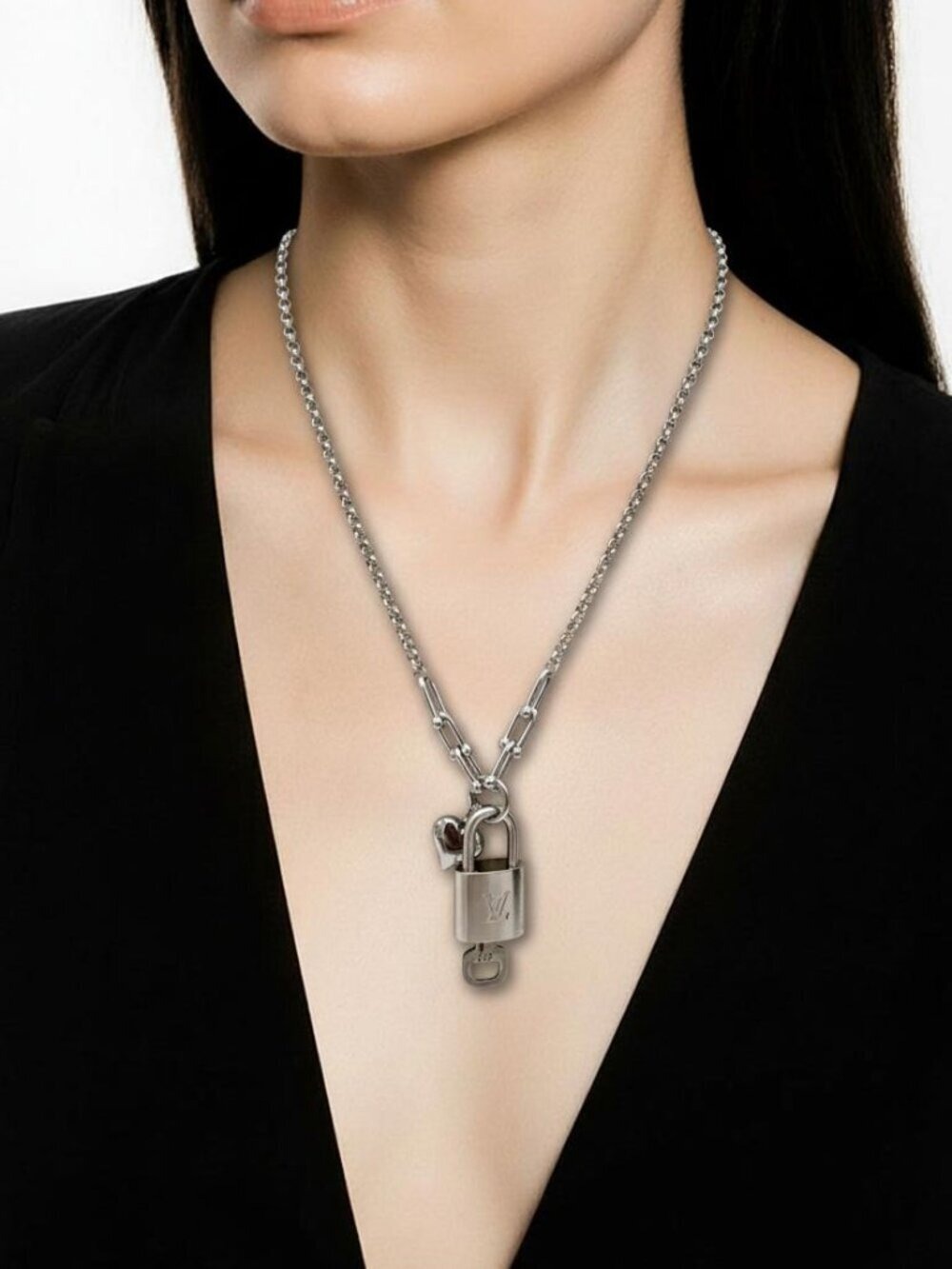 Authentic Louis Vuitton Vintage Silver Padlock Necklace✦Unbranded Silver Plated